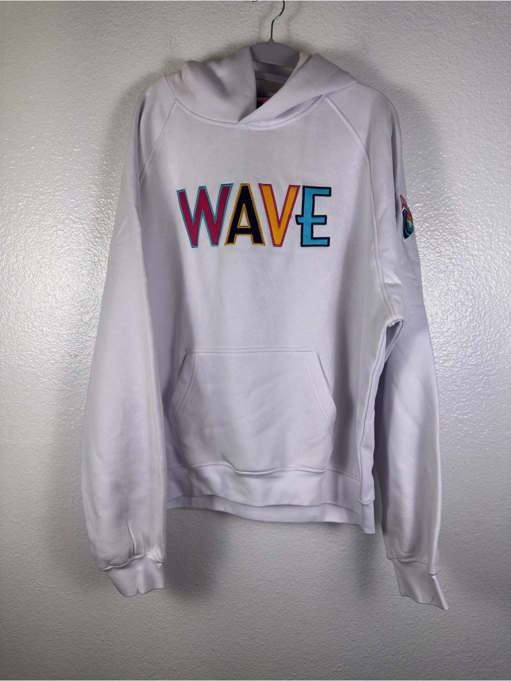 San Diego Wave FC White Pullover Hoodie Sweatshirt Front WAVE Graphic Size S